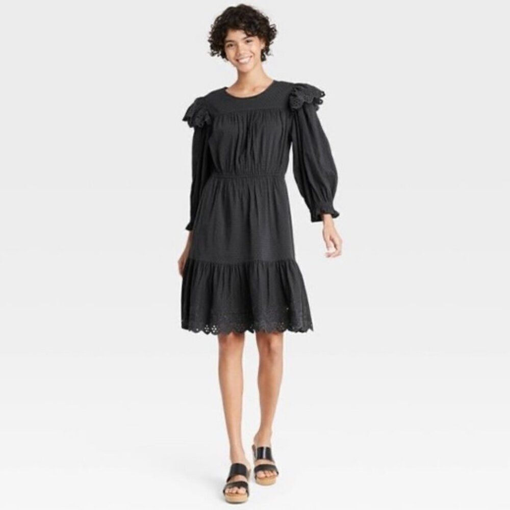 Universal Thread Dress Ruffle Long Sleeve Dark Gray Medium NWT